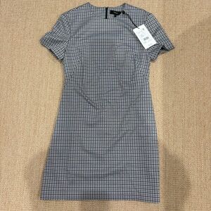 Theory Black and Gray Grid Pattern Dress